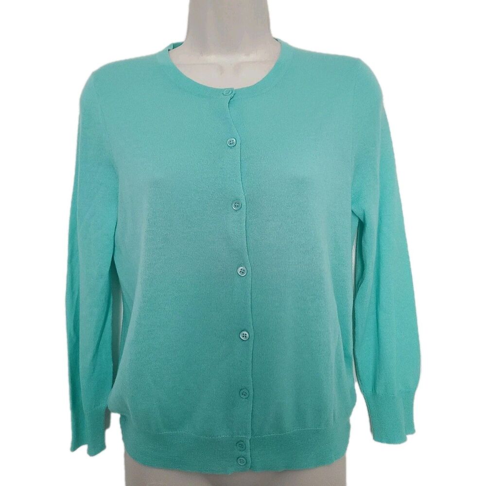 J CREW Featherweight Cashmere Cardigan Sweater sz M teal green